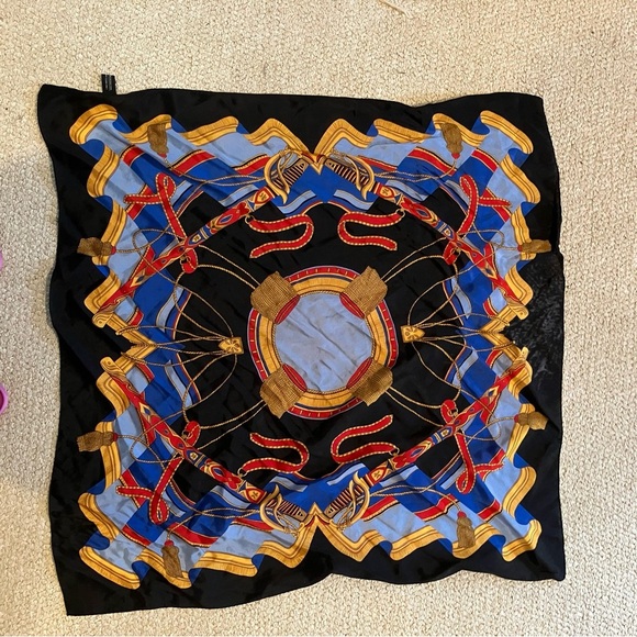 VTG Speciality House Silk Square Scarf Black Nautical Equestrian 25in Preppy - Picture 4 of 5